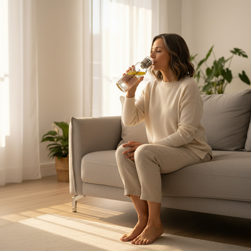 zena pije zo sklenenej ekologickej flase